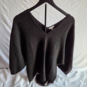 Pure Jill V-Neck Dolman Sweater – Size Small | Black Speckled Knit